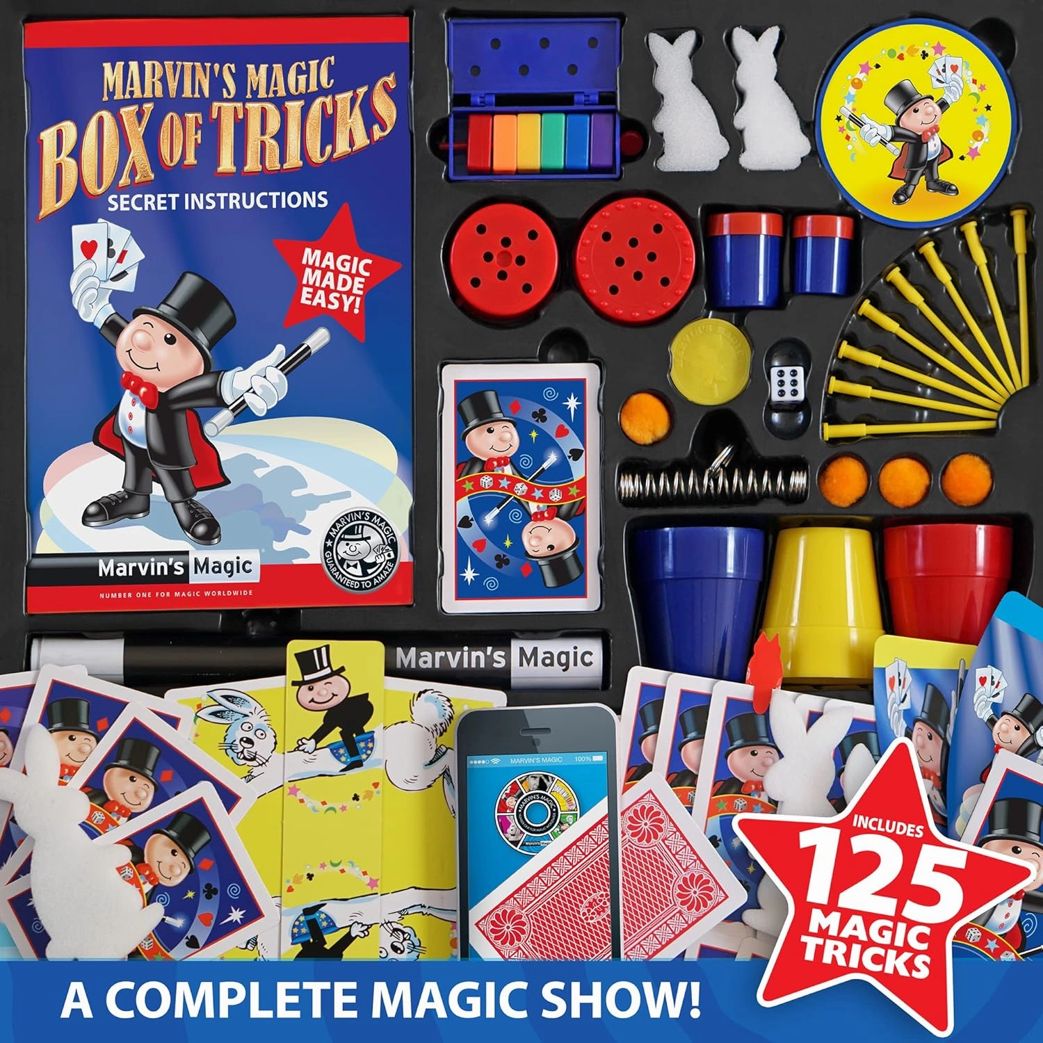 Marvin's Magic - 125 Amazing Magic Tricks for Children - Kids Full Set - Kit for Kids Including Wand, Card Tricks   Much More - Suitable for Age 6 