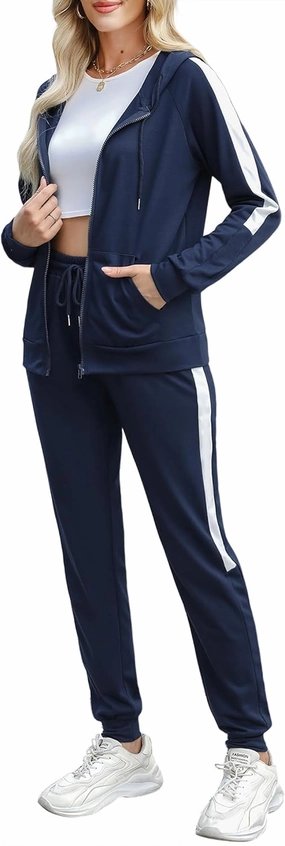 Marvmys 2 Piece Tracksuit for Women Set Zip Up Hoodies Sweatsuits Color Block Jogging Suit with Pockets