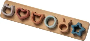 Mary Meyer Baby and Toddler Toys Simply Silicone Sorting Puzzle with Bamboo Base for 12  Months Old Preschool Gifts, 13 x 3-Inches, Animal, Star, Heart Shapes