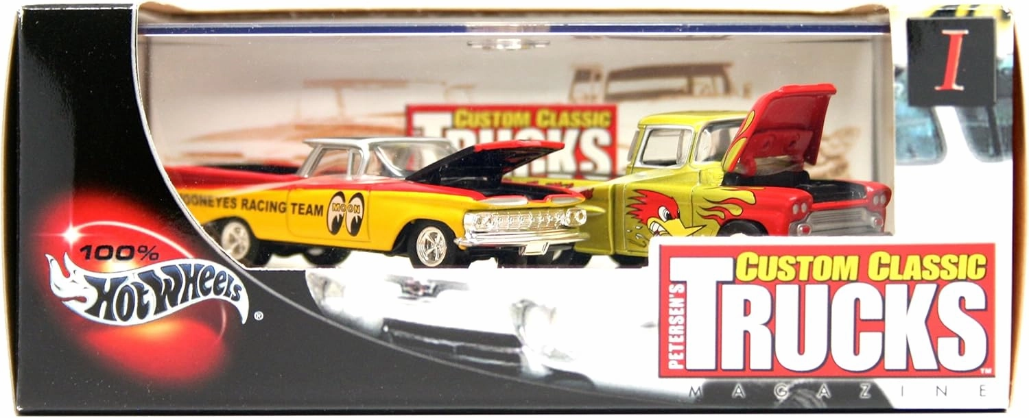 Mattel Hot Wheels 2002 Petersen's Custom Classic Trucks Magazine 1:64 Scale 2-Car Custom Vehicle Box Set - '59 El Camino & '69 Chevy Apache - Die-Cast Trucks - Kid - Includes 2 Hot Wheels Cars