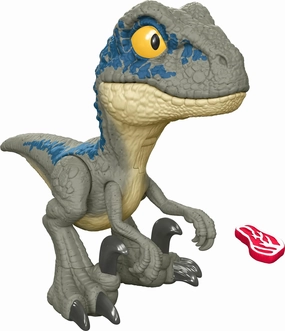 Mattel Jurassic World Mega Roar Blue Velociraptor Dinosaur Toy with Sound & Stretchable Jaw Tendons, Increasing Roar Levels & Feeding Feature