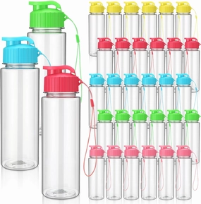 Maxcheck 30 Pieces 17 oz Plastic Water Bottle Bulk with Handle Strap Lightweight Leakproof Drink Flip Top Bottles for Adults Fitness Gym (Blue, Pink, Yellow, Rose Red, Green)