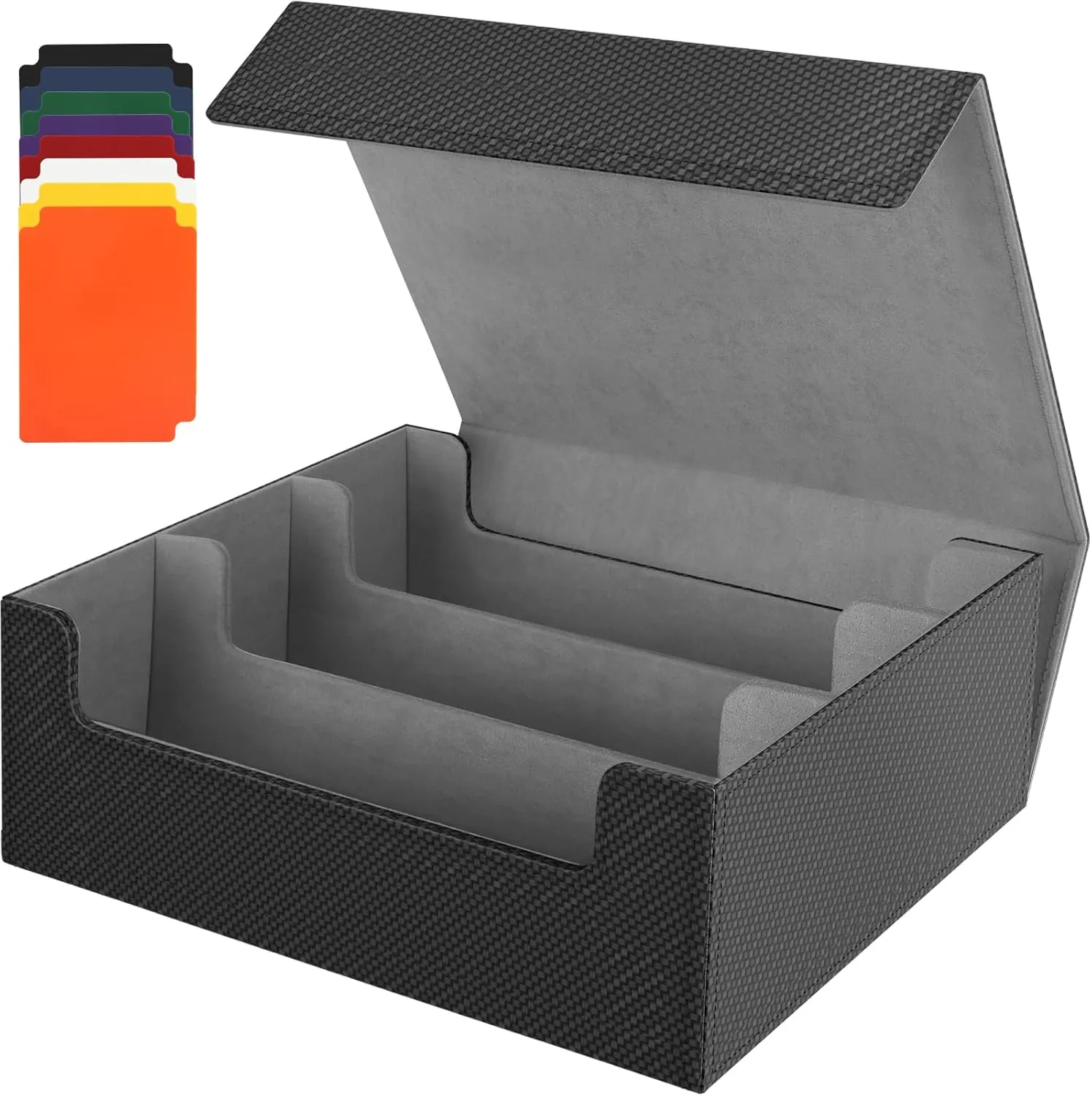 MaxGear Card Deck Box for Trading Cards, 1800  Single Sleeved Cards Holders Storage, PU Leather Collectible Deck Case with Magnetic Closure Fit for YuGiOh/MTG/TCG and Sports Card, Black Carbon