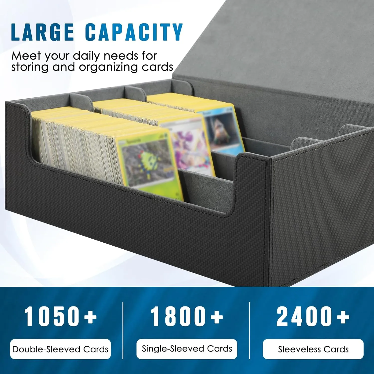 MaxGear Card Deck Box for Trading Cards, 1800  Single Sleeved Cards Holders Storage, PU Leather Collectible Deck Case with Magnetic Closure Fit for YuGiOh/MTG/TCG and Sports Card, Black Carbon