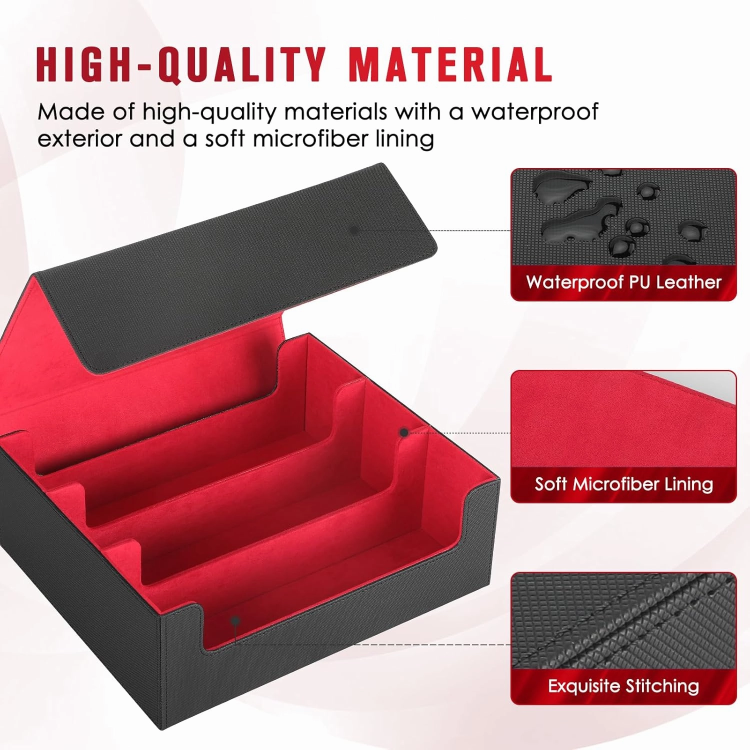 MaxGear Card Deck Box for Trading Cards, 1800  Single Sleeved Cards Holders Storage, PU Leather Collectible Deck Case with Magnetic Closure Fit for YuGiOh/MTG/TCG and Sports Card,Red