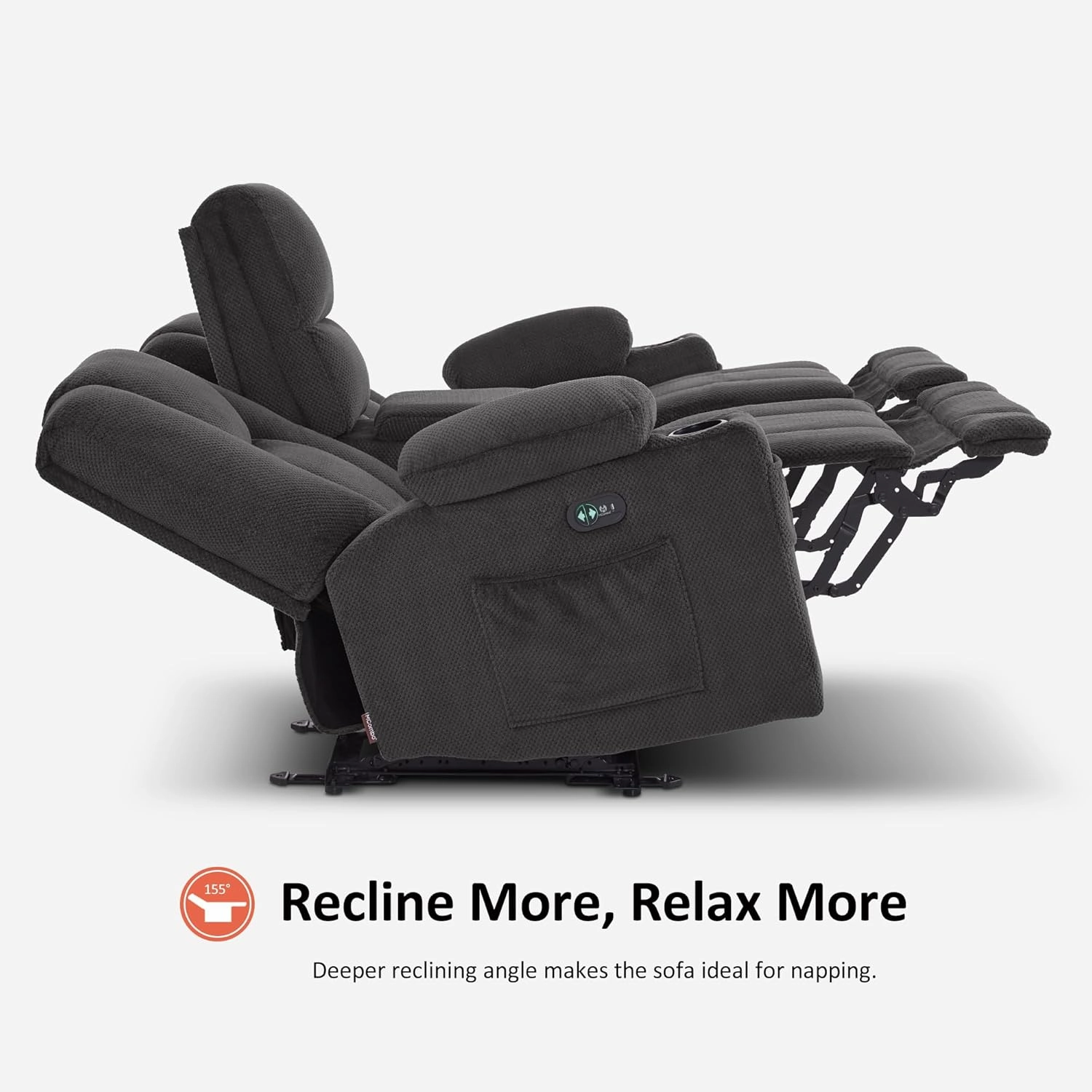MCombo Power Reclining Sofa with Heat and Vibration, USB Ports, Cup Holders, 3-Seat Dual Recliner Sofa with Console for Living Room 6035SET (Grey, 3 Seater with Console)
