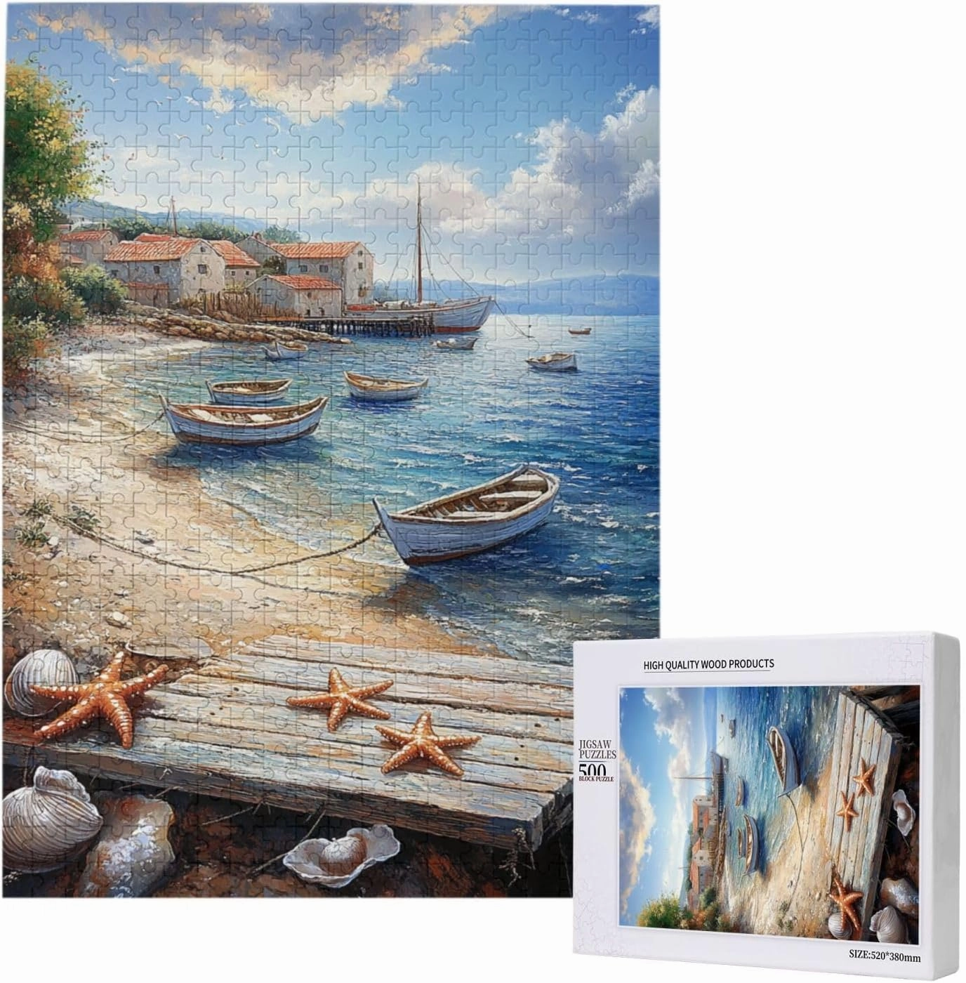 Mediterranean Seaside Fishing Villages, Vibrant Wall Art, Puzzles for Adults 500 Pieces, Brainstorming Games and Party Stress relievers, Forget About The Worries of Life and School