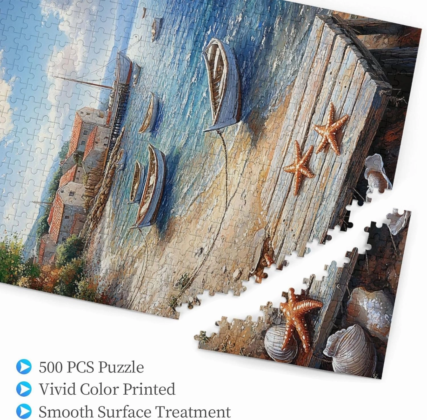 Mediterranean Seaside Fishing Villages, Vibrant Wall Art, Puzzles for Adults 500 Pieces, Brainstorming Games and Party Stress relievers, Forget About The Worries of Life and School