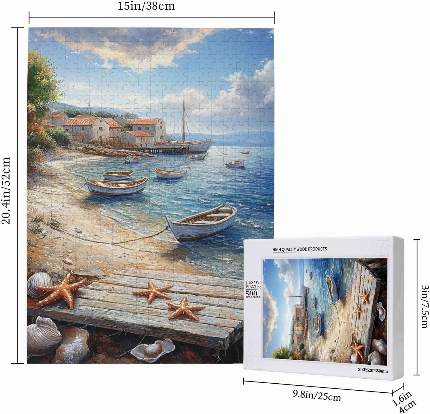 Mediterranean Seaside Fishing Villages, Vibrant Wall Art, Puzzles for Adults 500 Pieces, Brainstorming Games and Party Stress relievers, Forget About The Worries of Life and School