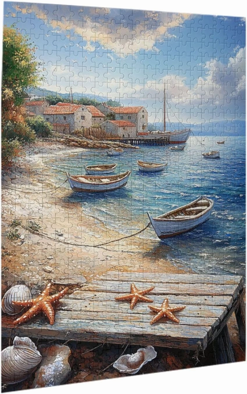 Mediterranean Seaside Fishing Villages, Vibrant Wall Art, Puzzles for Adults 500 Pieces, Brainstorming Games and Party Stress relievers, Forget About The Worries of Life and School