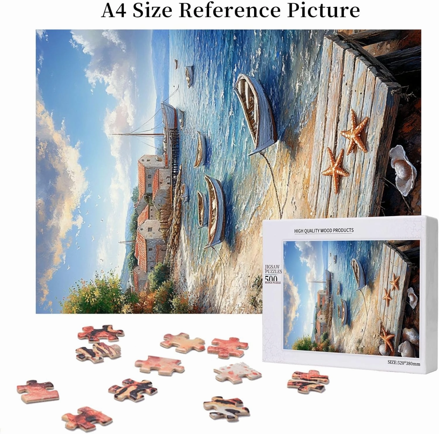 Mediterranean Seaside Fishing Villages, Vibrant Wall Art, Puzzles for Adults 500 Pieces, Brainstorming Games and Party Stress relievers, Forget About The Worries of Life and School