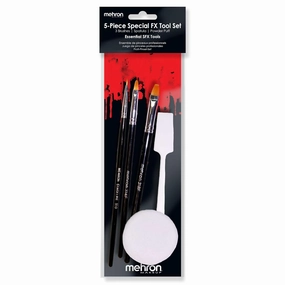 Mehron Makeup Stageline 5-Peice Special FX Tool Set | Paint Brushes| Face and Body Paint Brush| Special FX Brush Set. Includes 3 Stageline Brushes, Spatula, & Powder Puff.