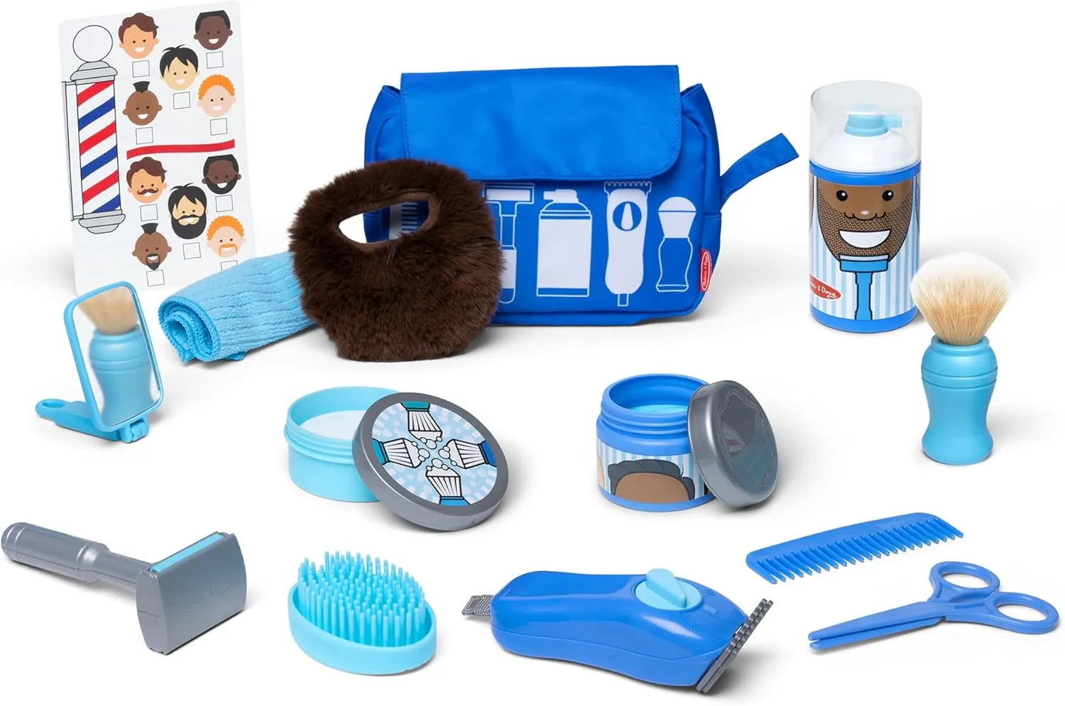 Melissa & Doug Barber Shop Pretend Play Set Shaving Toy for Boys and Girls Ages 3  Wearable Beard and Shave Accessories for Role Play