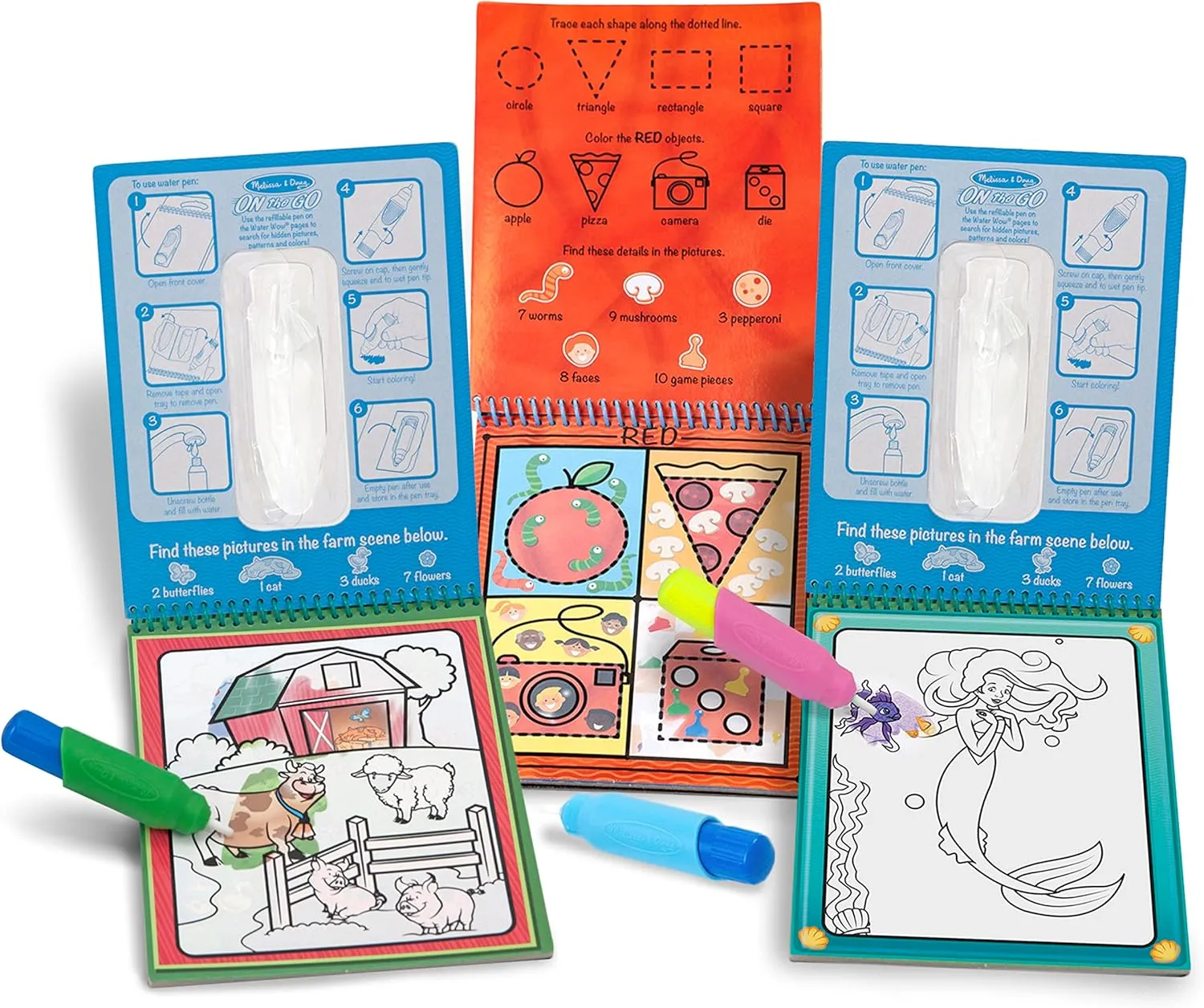 Melissa & Doug On the Go Water Wow! Reusable Water-Reveal Activity Pads, 3-pk, Colors and Shapes, Fairy Tales, Animals - Travel Toys, Stocking Stuffers, Mess Free Coloring For Kids Ages 3 