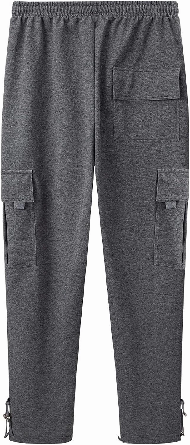 Men's Cargo Sweatpants Loose Fit Pants Joggers for Men with Pockets, Open Bottom Drawstring