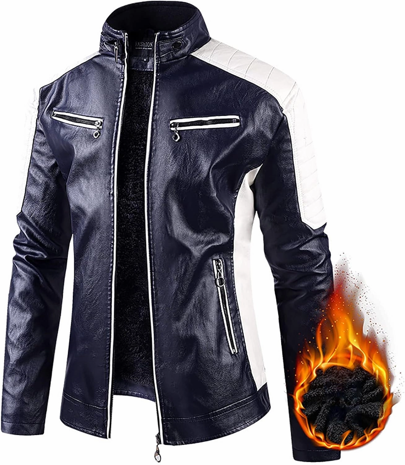 Men's Faux Leather Patchwork Jacket Men Biker Bomber Coat Color Matching Jackets Slim Fit Casual Windbreaker Outwear