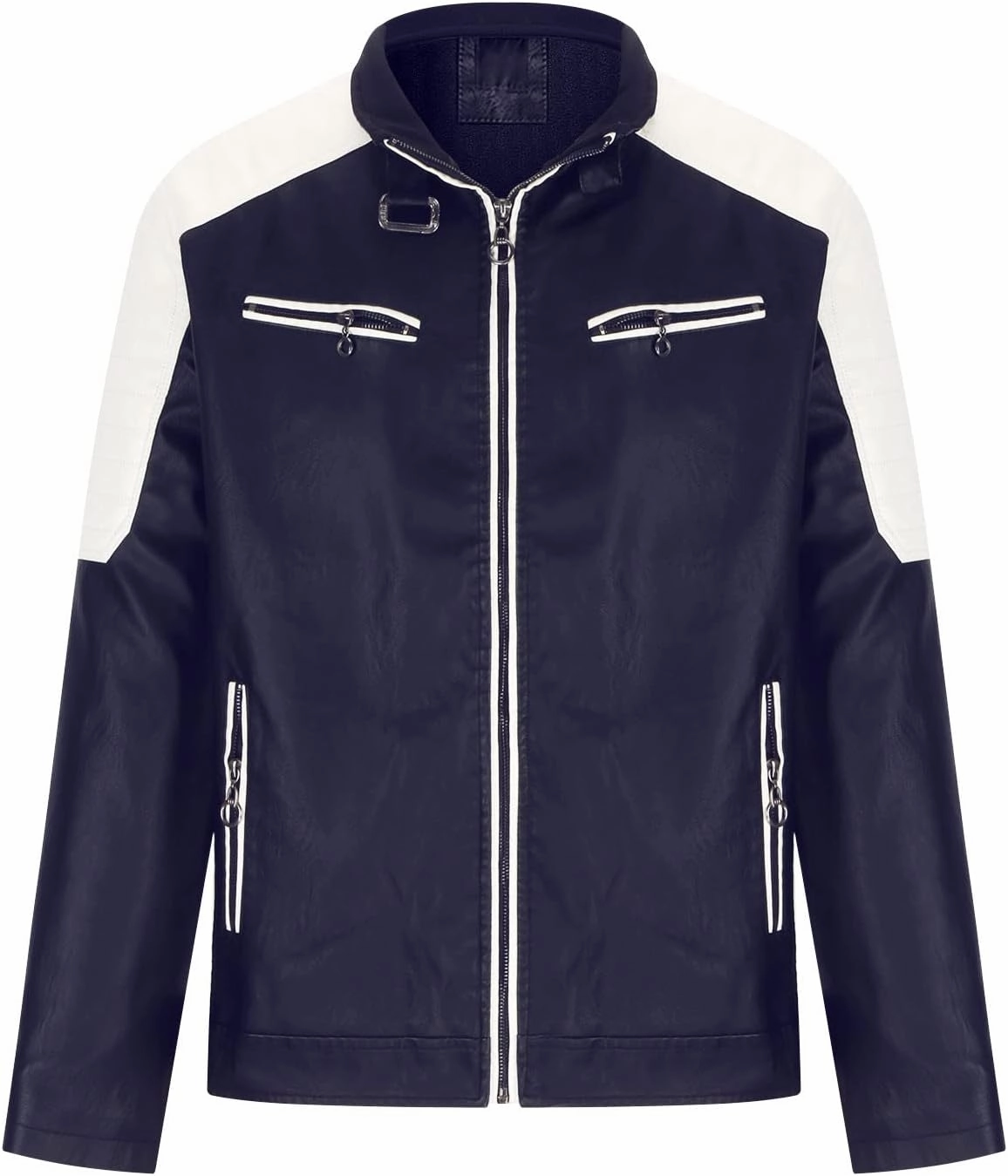 Men's Faux Leather Patchwork Jacket Men Biker Bomber Coat Color Matching Jackets Slim Fit Casual Windbreaker Outwear