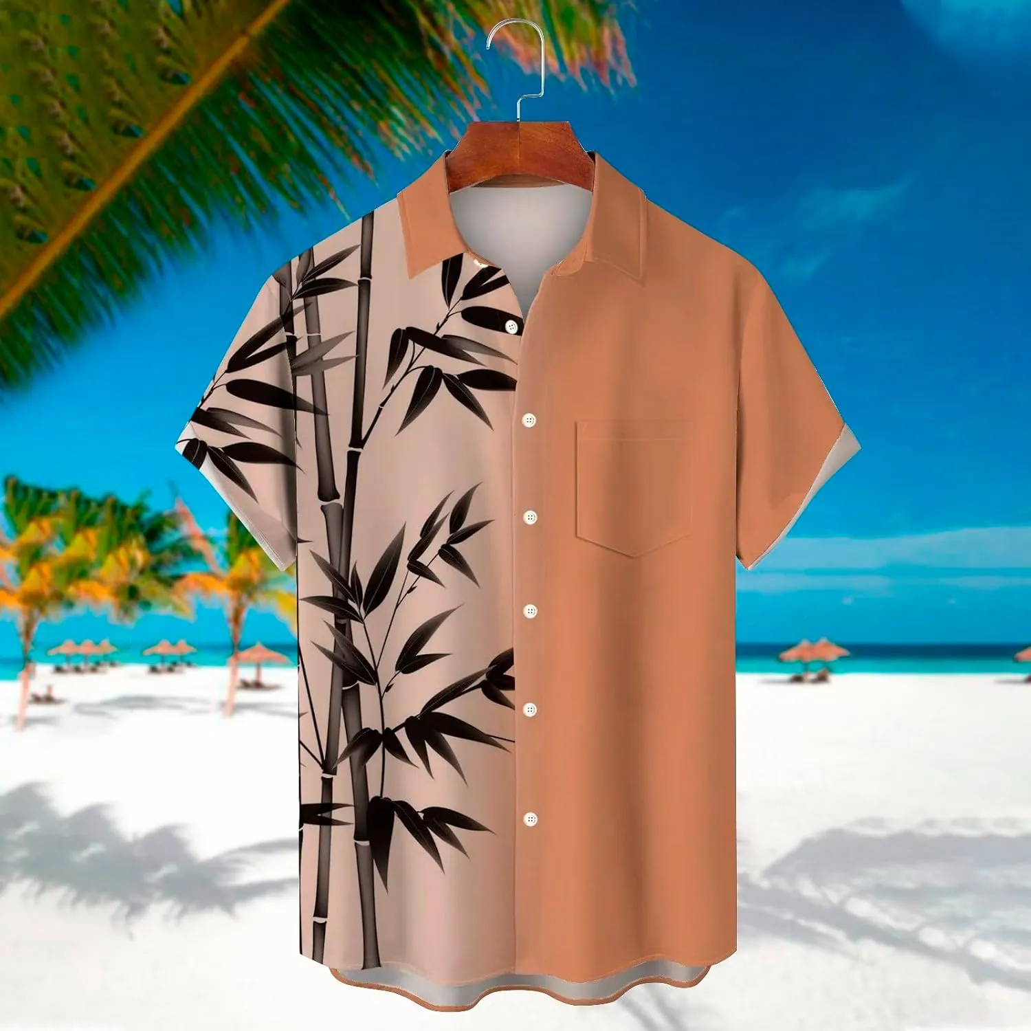 Men's Classic Everyday Soft Beach Flower Shirt and Long Suits Mens Cotton Crew Neck T-Shirt Henley