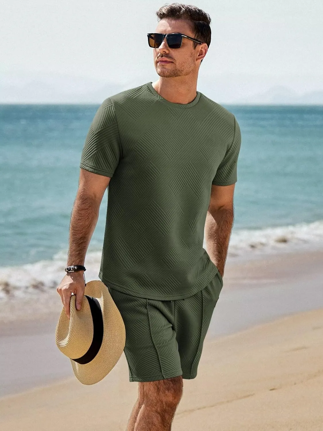 Mens Short Sets 2 Piece Outfits Summer Casual T Shirts and Shorts Tracksuit Sets with Pockets