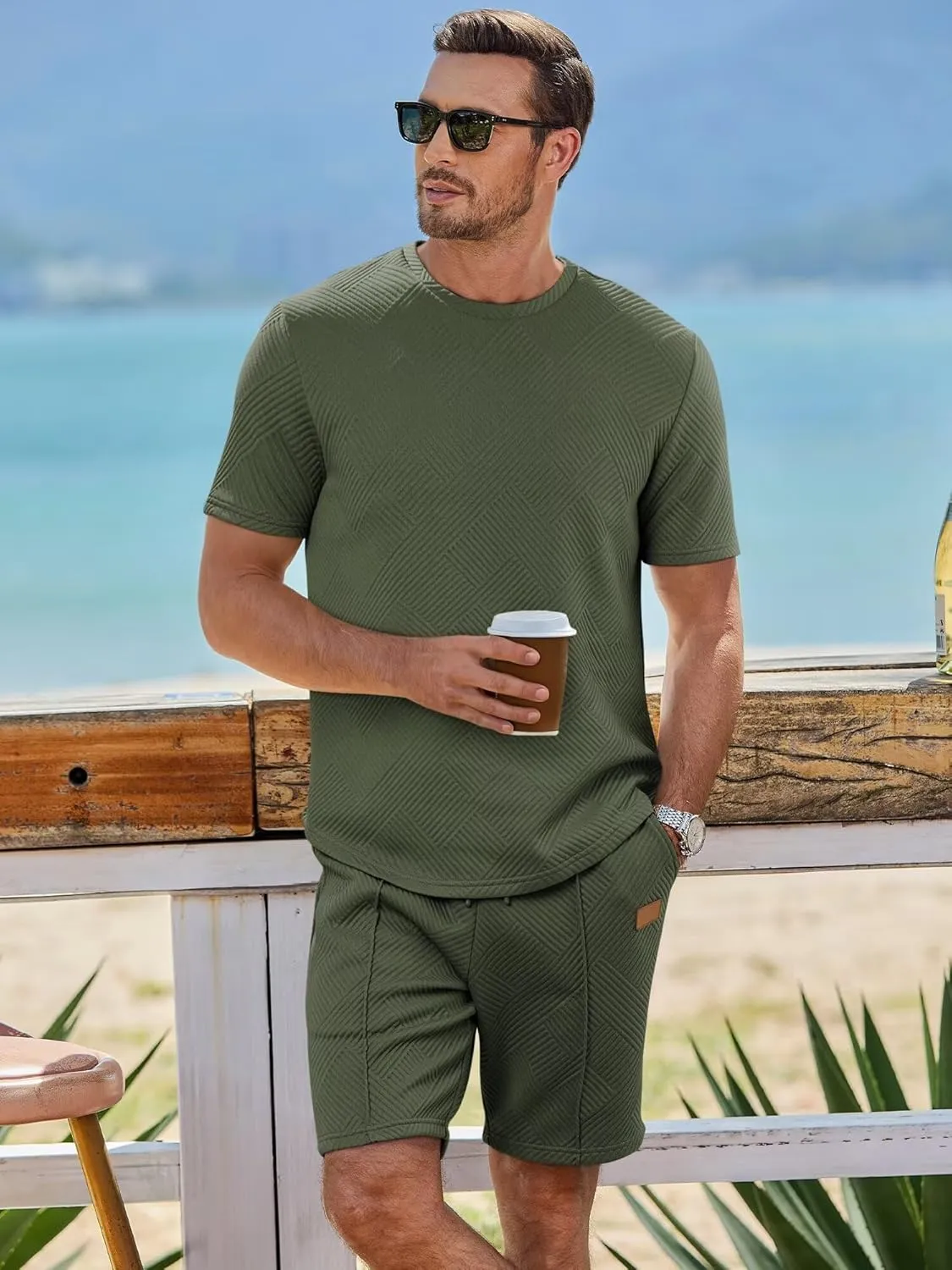 Mens Short Sets 2 Piece Outfits Summer Casual T Shirts and Shorts Tracksuit Sets with Pockets