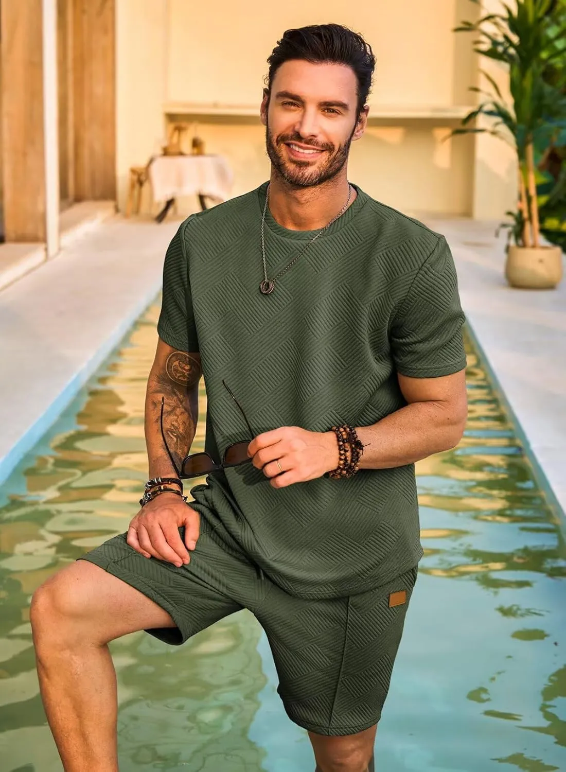 Mens Short Sets 2 Piece Outfits Summer Casual T Shirts and Shorts Tracksuit Sets with Pockets