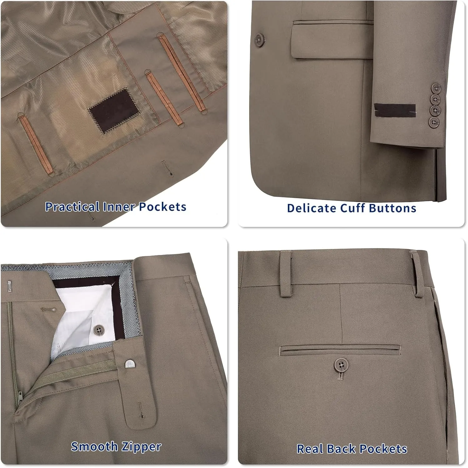 Men's Suit 2 Piece Classic Fit Suits 2 Buttons Notch Lapel Solid Single Breasted Jacket Blazer and Pants Set