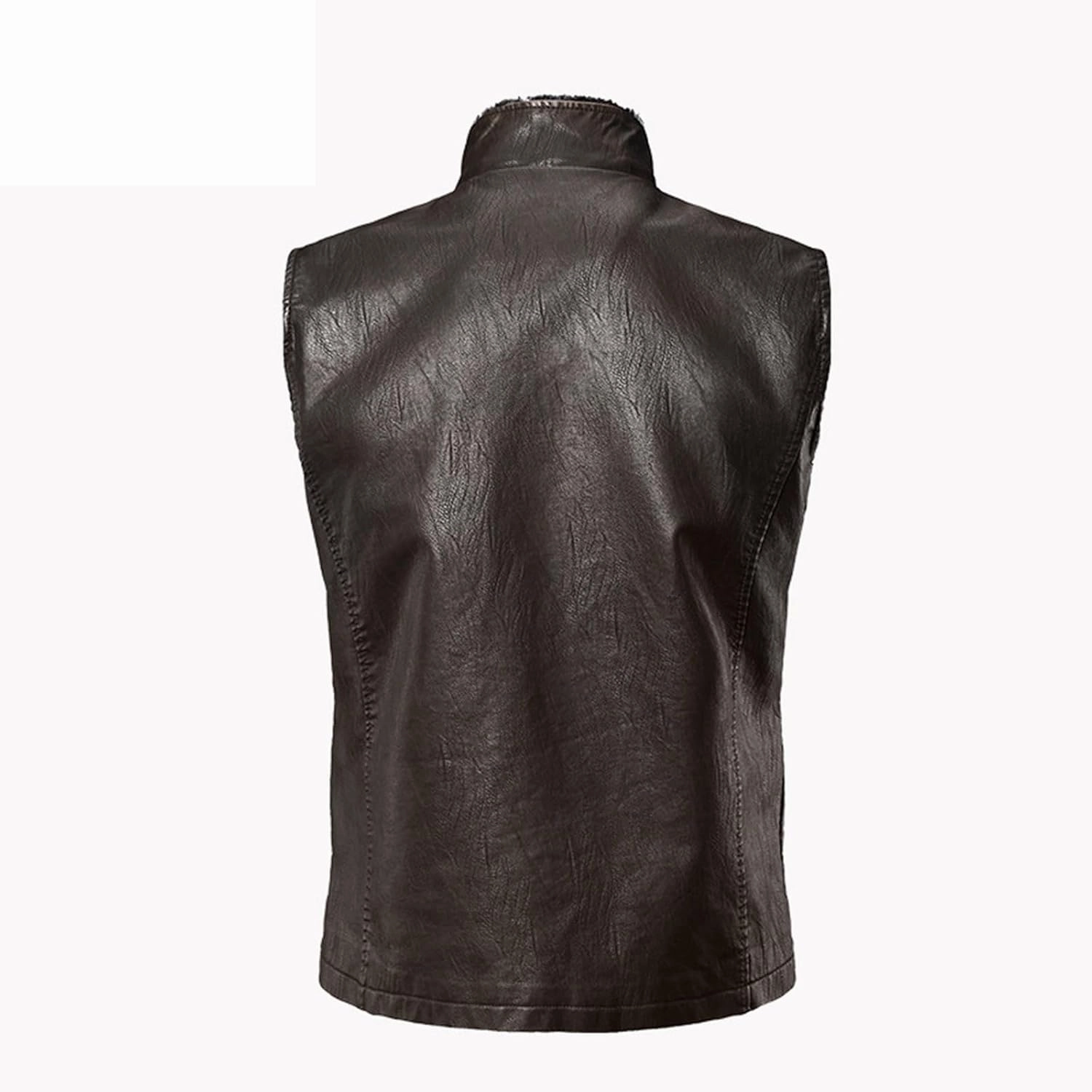 Mens Faux Leather Vest Jacket Plush Lined Jackets Vintage Winter Warm Waistcoat Lapel Collar Fleece Aviator Bomber Coat