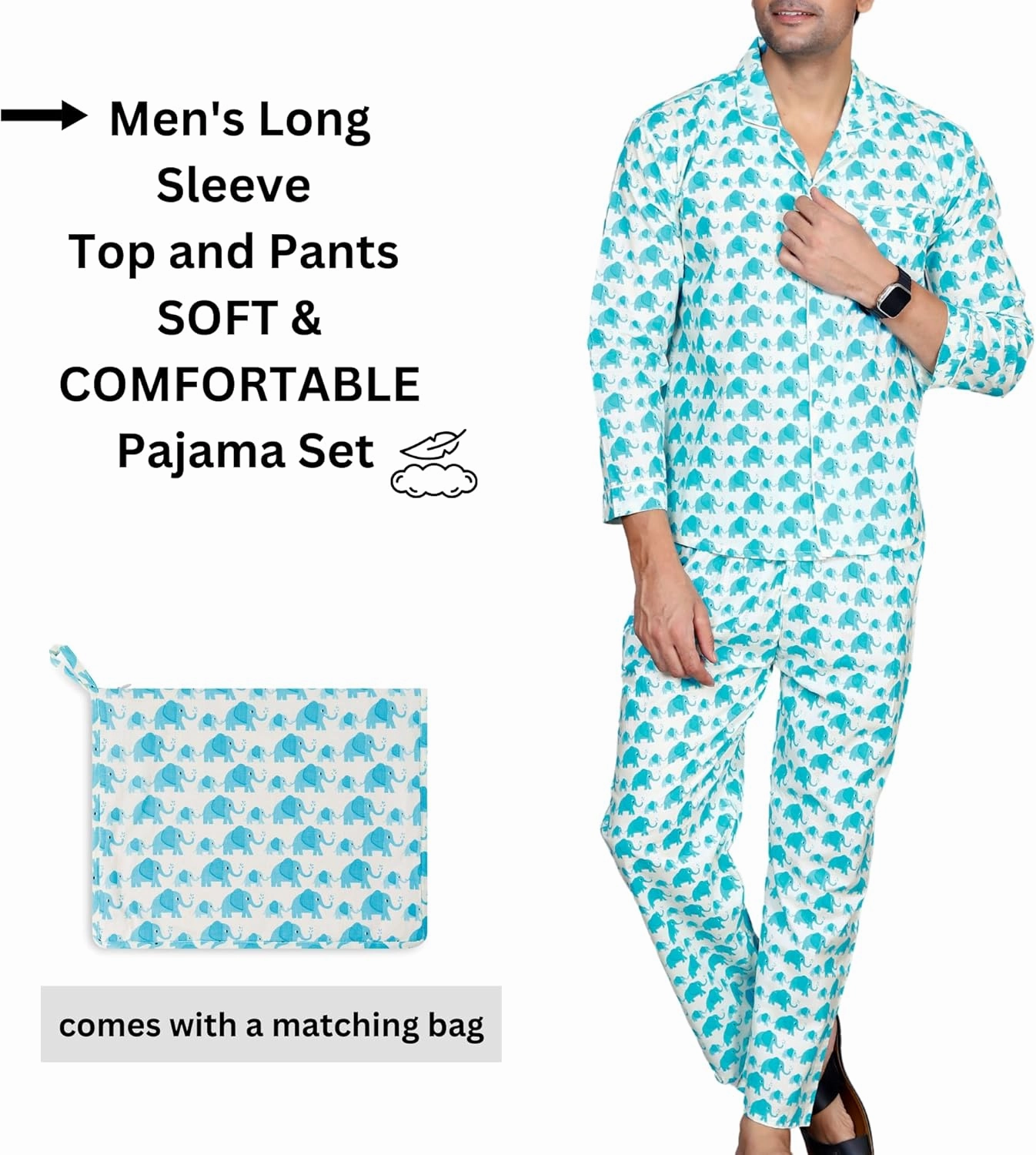 Mens Pajama Pants and Shirt Set - Animal Print Soft Cotton Mens Pajamas Set Pijamas Para Hombres Sleepwear Set