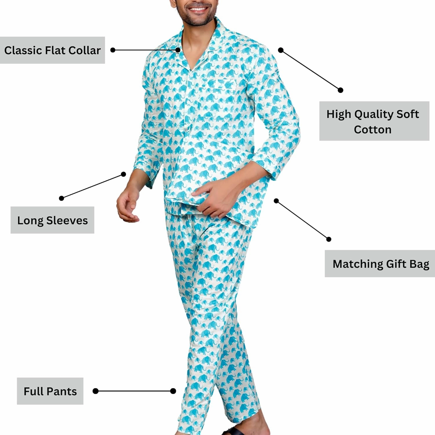 Mens Pajama Pants and Shirt Set - Animal Print Soft Cotton Mens Pajamas Set Pijamas Para Hombres Sleepwear Set