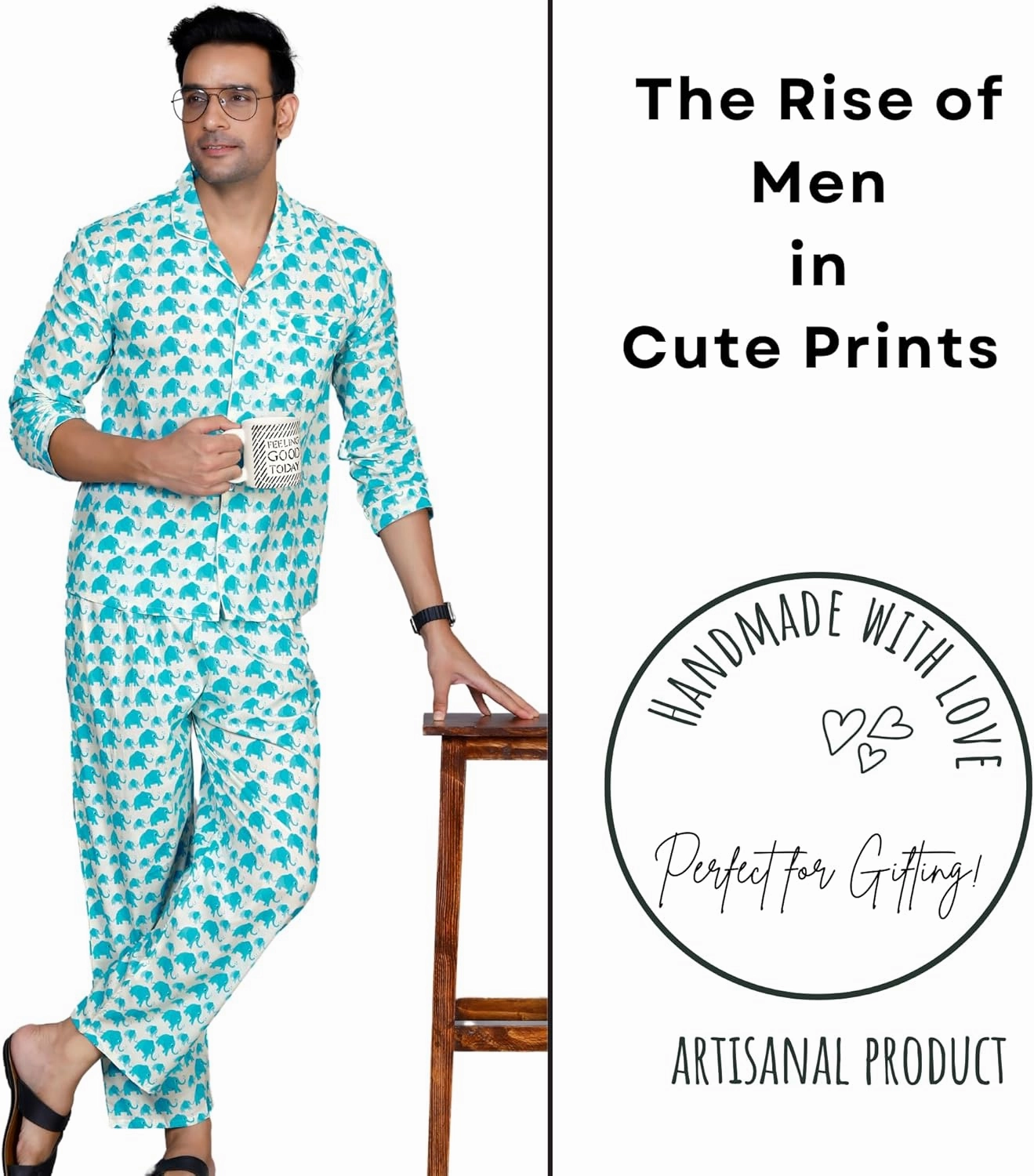 Mens Pajama Pants and Shirt Set - Animal Print Soft Cotton Mens Pajamas Set Pijamas Para Hombres Sleepwear Set