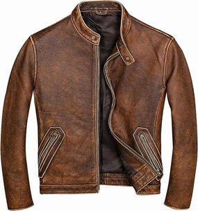 Mens Real Lambskin Cafe Racer Classic Motorcycle Vintage Biker Leather Jackets