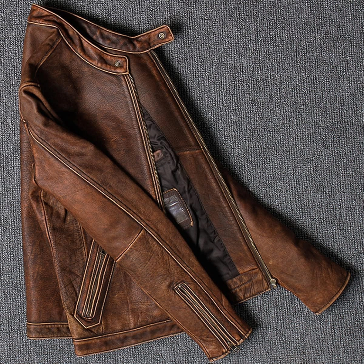 Mens Real Lambskin Cafe Racer Classic Motorcycle Vintage Biker Leather Jackets