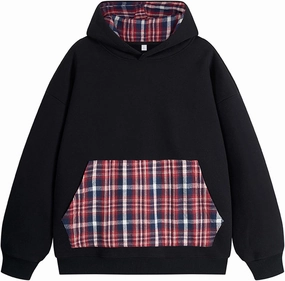 Mens Sweatshirt Hoodies Long Sleeve Casual Sweatshirts Men's Classic Plaid Hoodies with Pocket Drawstring Pullover