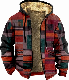 Mens Vintage Fleece Jacket Sherpa Lined Winter Coats Fall Winter Puffer Jacket Windproof Casual Hoodies with Pocket