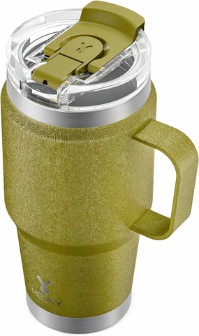 Meoky 24oz Travel Mug, Triple Insulated Stainless Steel Tumbler with Handle and 2-in-1 Straw and Sip Lid, 100% Leak Proof, Keeps Cold for 24 Hours or Hot for 8 Hours, Cupholder Friendly (Forest)