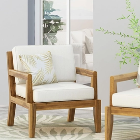 Merax Outdoor Patio 1 Club Chair,Acacia Wood Frame with Cushion for Porch Backyard,Classic Style