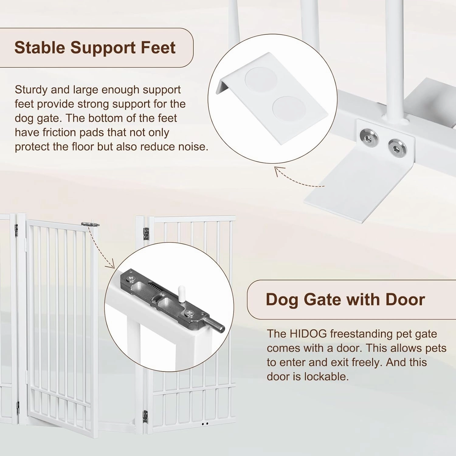 Metal Freestanding Dog Gate With Door, Extra Wide 121", 31" Height Foldable for Doorways, Tall Fence Indoor Outdoor Pet Barrier for Stairs Hallways, 6 Panels, White