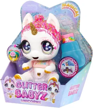 MGA Entertainment Glitter Babyz Unicorn Baby Doll with Magical Color Changes, Pink Glitter Hair, “Believe in Yourself ” Outfit, Diaper, Shampoo Bottle, Pacifier Gift for Kids, Toy for Ages 3 4 5 