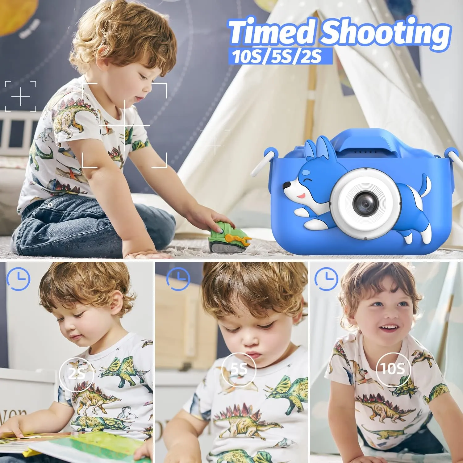 Mgaolo Kids Camera Toys for 3-12 Years Old Boys Girls Children,Portable Child Digital Video Camera with Silicone Cover, Christmas Birthday Gifts for Toddler Age 3 4 5 6 7 8 9 (Dog Blue)