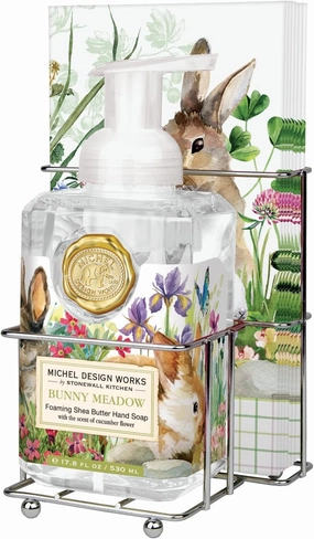 Michel Design Works Scented Foaming Hand Soap and Napkin Caddy Set, Bunny Meadow & Beautiful EASTER design