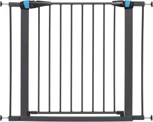 MidWest Homes for Pets 29 Inches Tall Walk-Through Steel Pet Gate, Pressure Mounted Dog Gate with Glow Strip Measures 29H x 29.5-38W Inches & Includes Two 3-Inch-Wide Extensions, Graphite