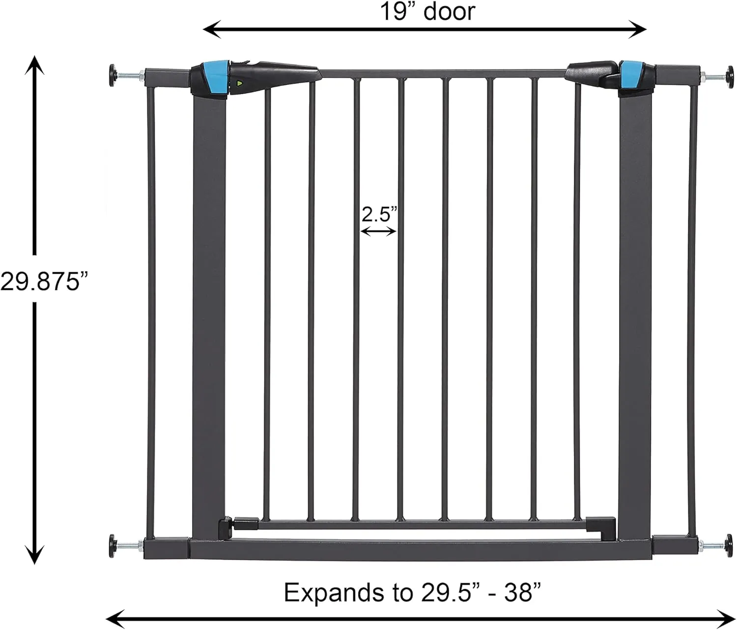 MidWest Homes for Pets 29 Inches Tall Walk-Through Steel Pet Gate, Pressure Mounted Dog Gate with Glow Strip Measures 29H x 29.5-38W Inches & Includes Two 3-Inch-Wide Extensions, Graphite