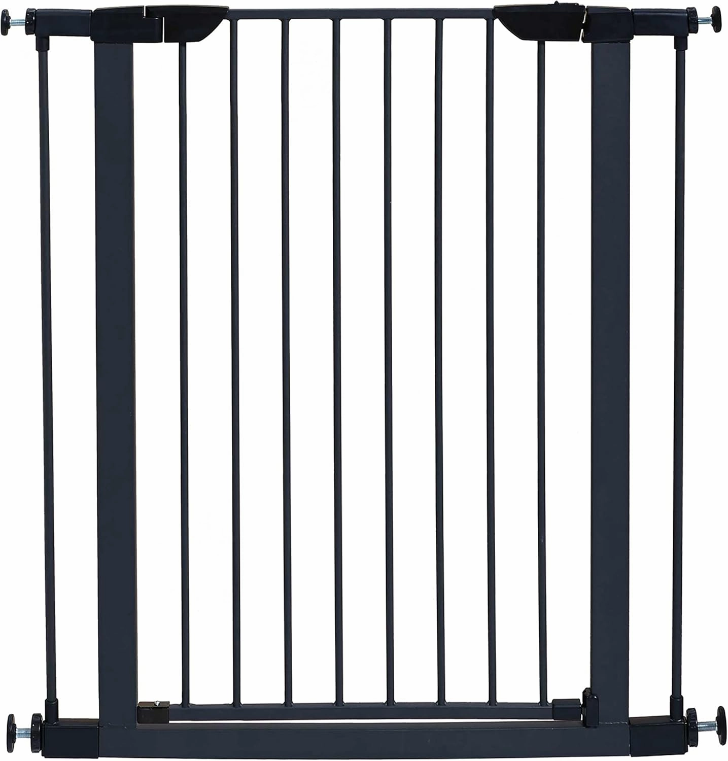 MidWest Homes for Pets 39 Inches Tall Walk-Through Steel Pet Gate, Pressure Mounted Dog Gate Measures 29-38 Inches Wide & Includes Two 3-Inch-Wide Extensions, Graphite