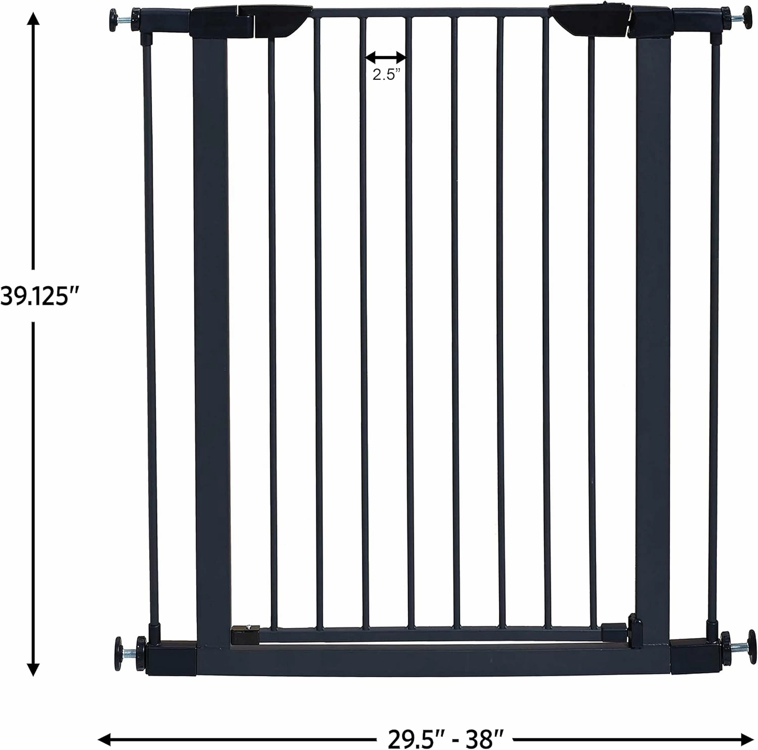 MidWest Homes for Pets 39 Inches Tall Walk-Through Steel Pet Gate, Pressure Mounted Dog Gate Measures 29-38 Inches Wide & Includes Two 3-Inch-Wide Extensions, Graphite