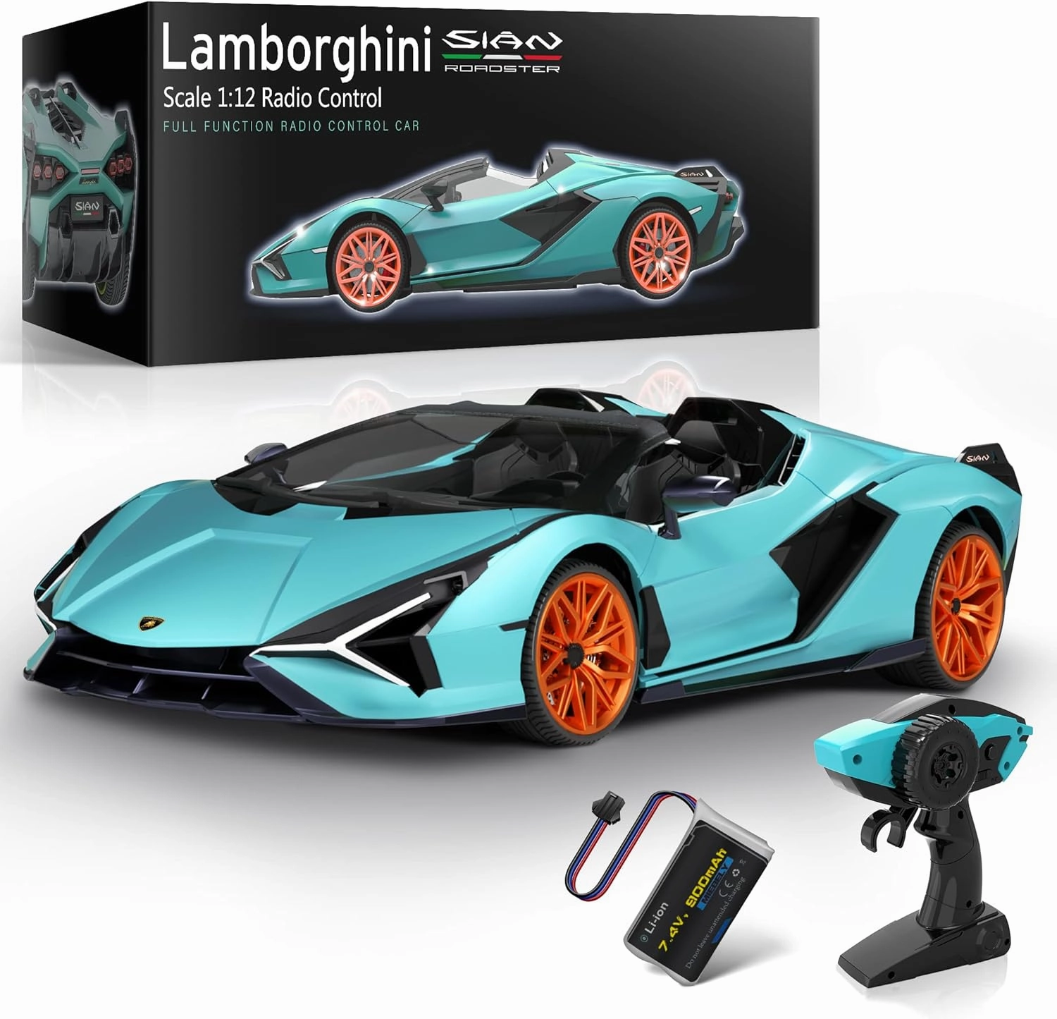 MIEBELY Lamborghini Remote Control Car, 1:12 Scale Lambo Toy Car 7.4V 900mAh Officially Licensed 12Km/h Fast Rc Cars with Led Light 2.4Ghz Model Car for Adults Boys Girls Birthday Ideas Gift - Blue