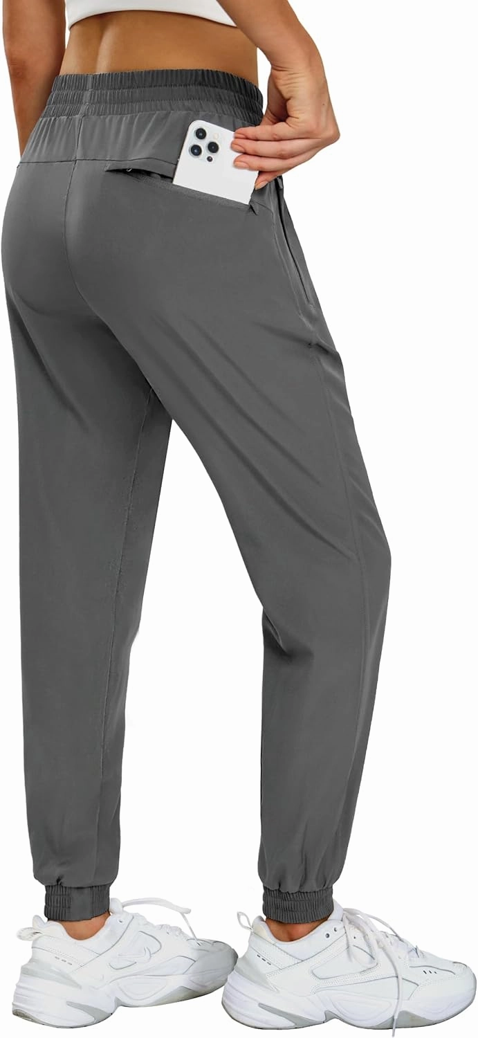 MIER Women's Lightweight Jogger Pants with Zipper Pockets Running Athletic Hiking Travel Drawstring Pants, Quick Dry