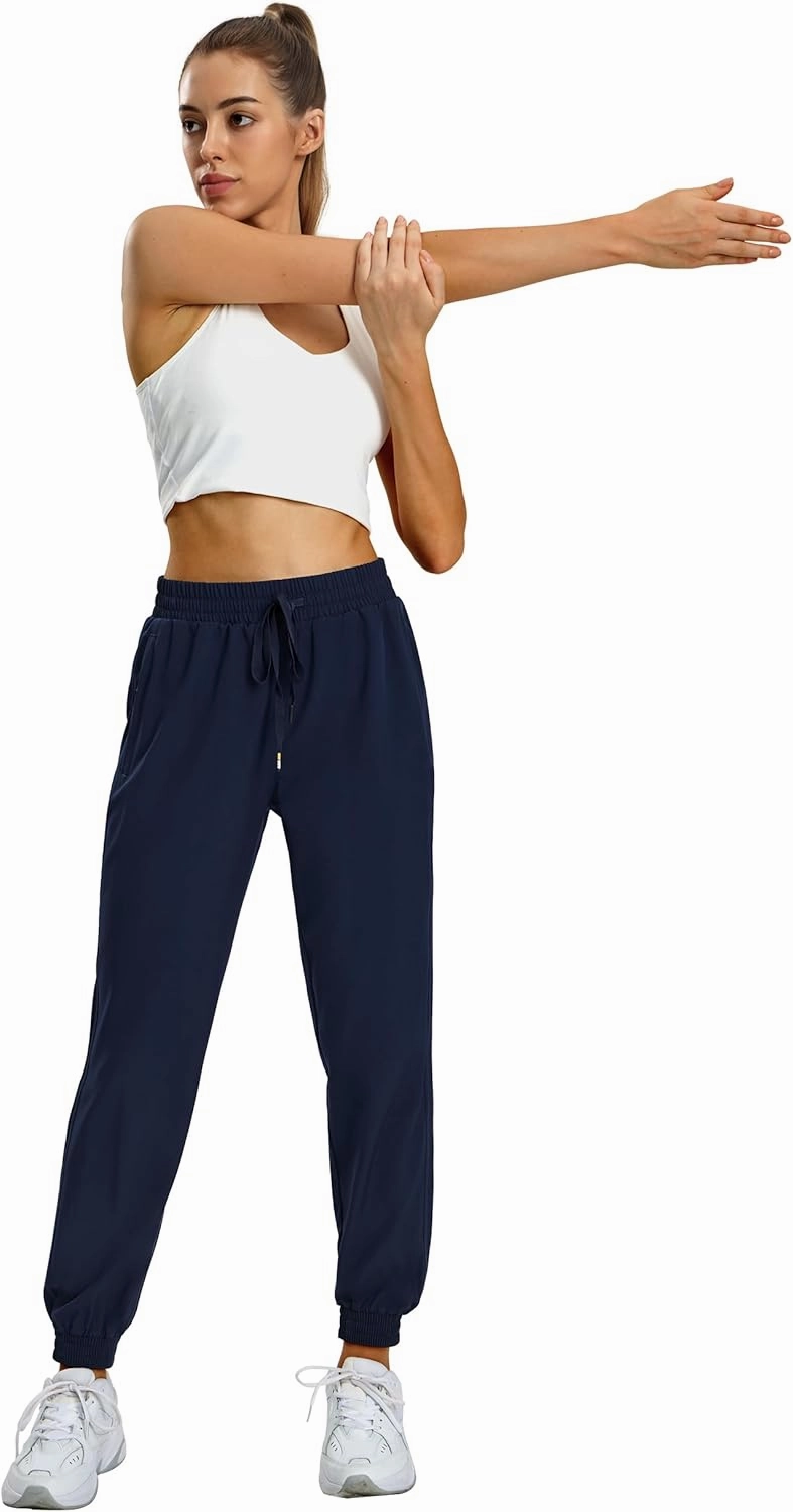 MIER Women's Lightweight Jogger Pants with Zipper Pockets Running Athletic Hiking Travel Drawstring Pants, Quick Dry