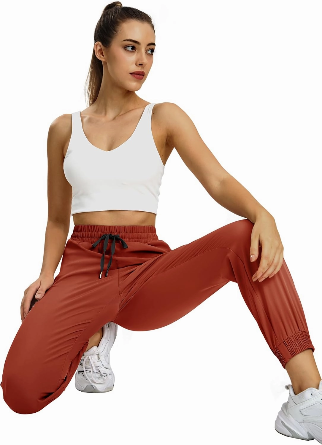 MIER Women's Lightweight Jogger Pants with Zipper Pockets Running Athletic Hiking Travel Drawstring Pants, Quick Dry