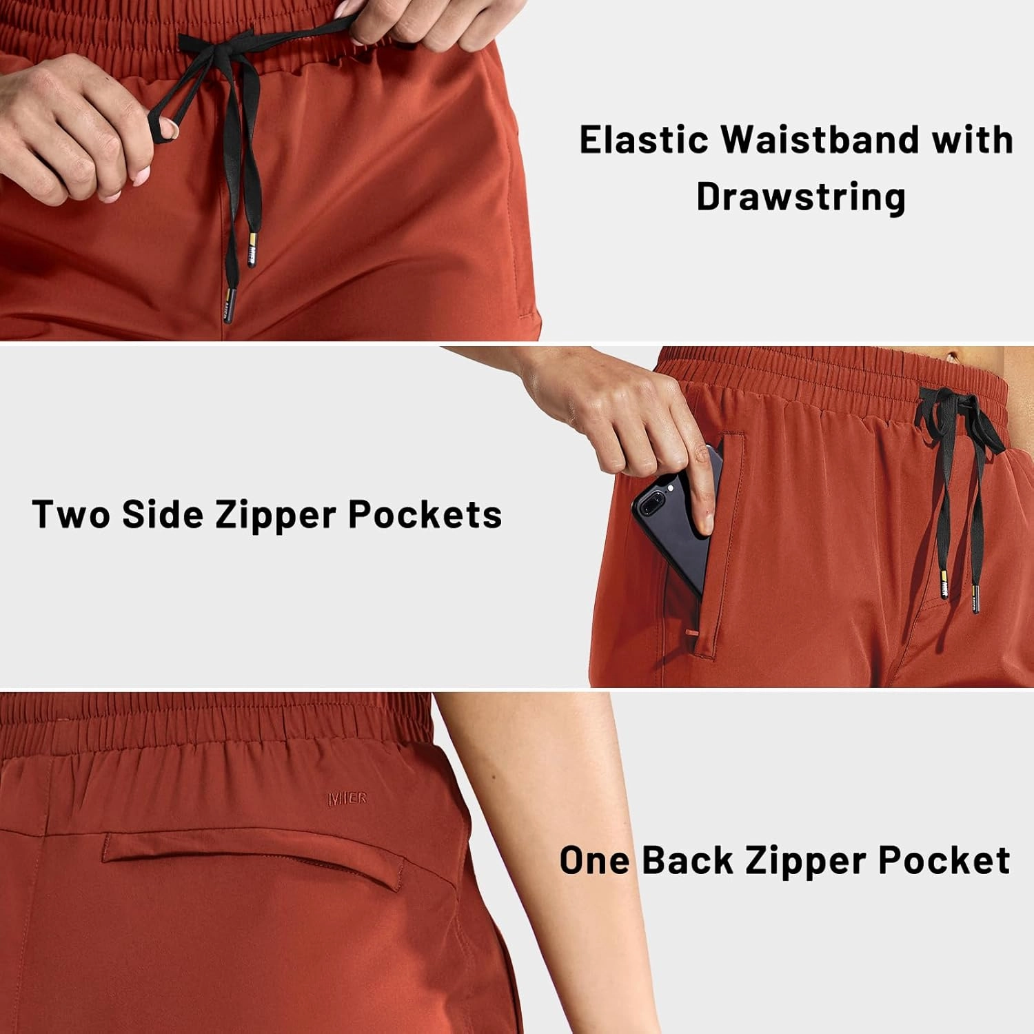 MIER Women's Lightweight Jogger Pants with Zipper Pockets Running Athletic Hiking Travel Drawstring Pants, Quick Dry