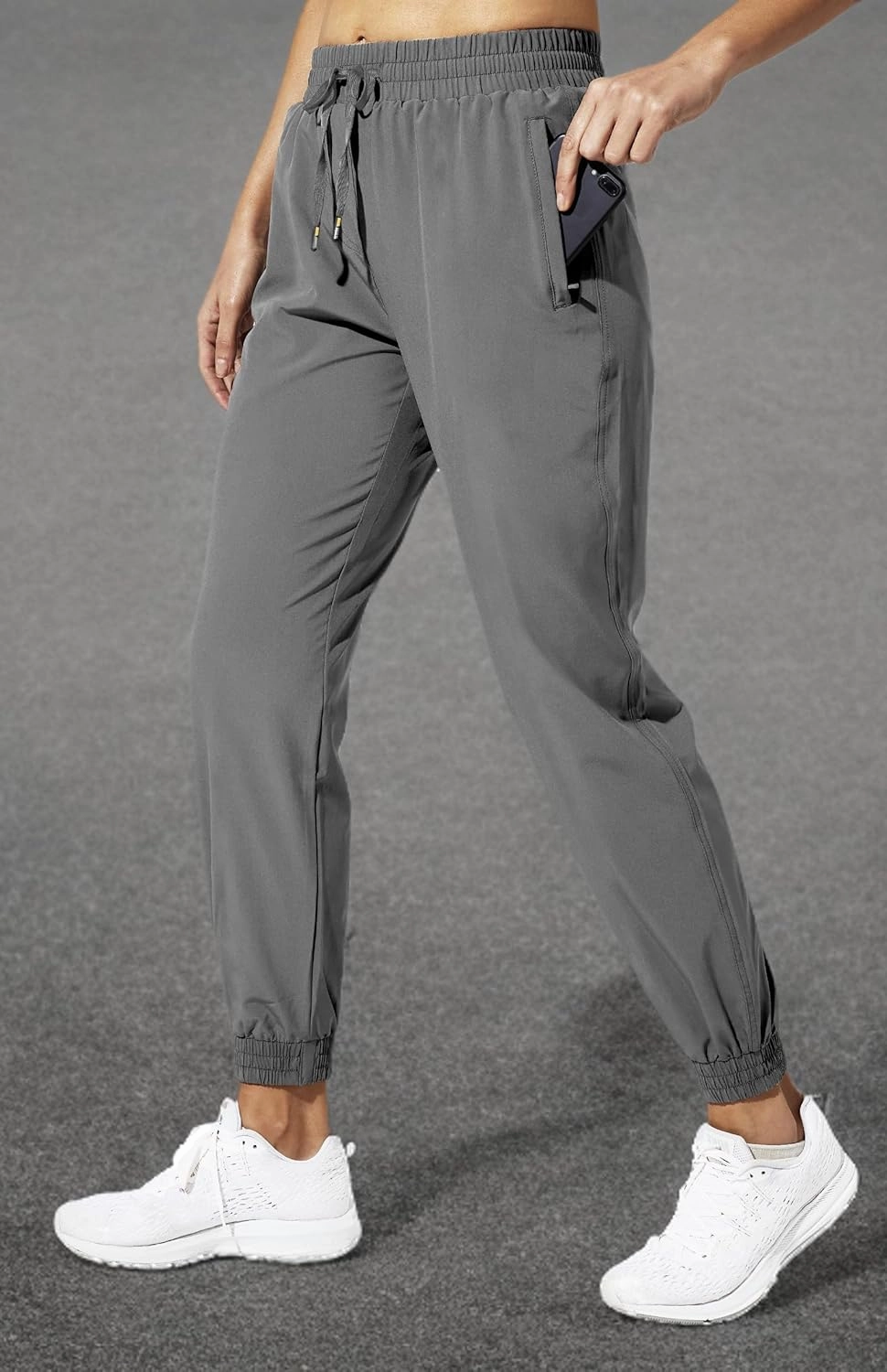 MIER Women's Lightweight Jogger Pants with Zipper Pockets Running Athletic Hiking Travel Drawstring Pants, Quick Dry